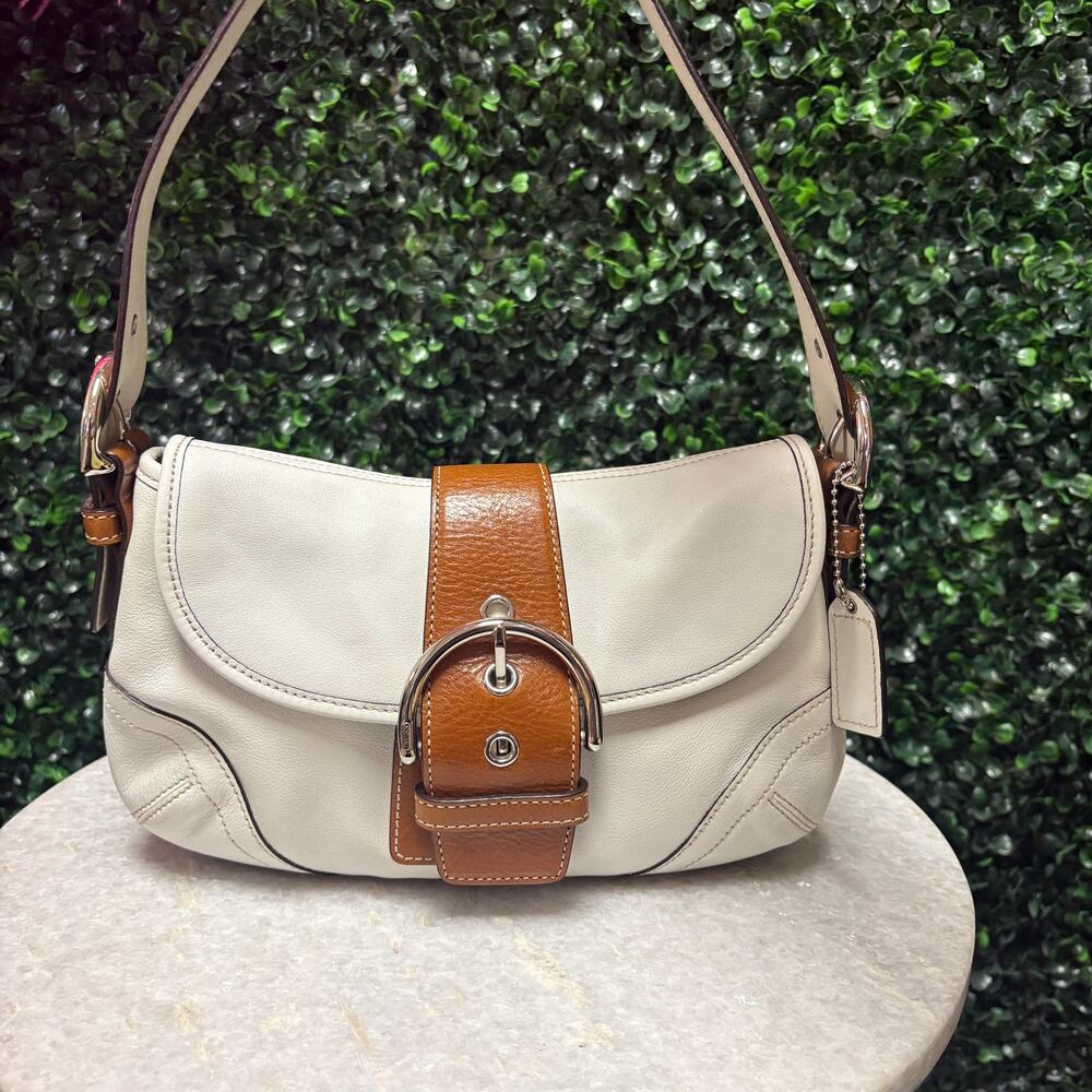 Coach SoHo Shoulder Bag white brown leather vintage y2k - Picture 2 of 15